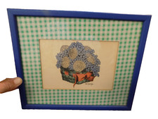 Vtg Framed BOB MESROP art SOOVIA JANIS Gingham Mat Flowers in Basket signed RARE picture