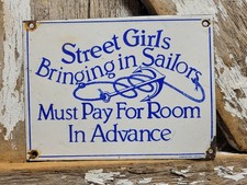 VINTAGE BROTHEL PORCELAIN SIGN OLD SAILOR HOTEL GENTELMANS CLUB BAR SPEAKEASY picture