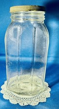 VTG  ✨Hazel Atlas Clear Glass Jar #5747 Paneled Food Canister Metal Lid HA picture