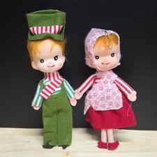 Christmas Boy Girl Ornaments 6in Flocked Faces Holiday Vintage Japan picture