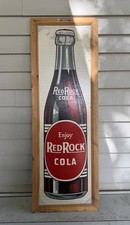 Vintage 1940’s Red Rock Cola Soda Masonite Advertising Sign Pop Bottle Gas 40” picture