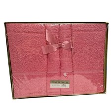 Vintage 1950s Cannon Mills 6 Pc Towel Set NOS Deadstock Pink Gold Gift Box MCM picture