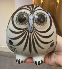 Mexican Pottery Folk Art Hand Painted Vintage Owl Ceramic Figurine 5” picture