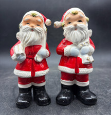 RARE Vintage MCM Nikoniko Santa Salt & Pepper Shaker Set Japan Christmas 4.5” picture