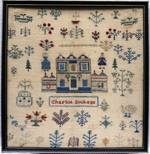 EARLY 19TH CENTURY HOUSE, FIGURES & MOTIF SAMPLER BY CHARLOT DICKENS - c.1830 picture