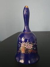 Flambro Vintage Blue Bell with Cart and Flowers Porcelain Collectible picture