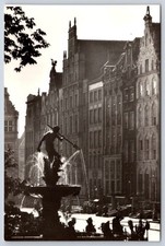 Vintage Poland Postcard GDANSK Neptune Fountain Danzig 1960s RPPC picture