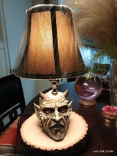 Resin Horned Demon Skull Tabletop Lamp-One of a kind- w/black bell shap lamp sha picture