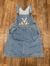 VTG Thumper Denim Jumper Dress Womens Large Overalls Embroidered Disney Bambi picture