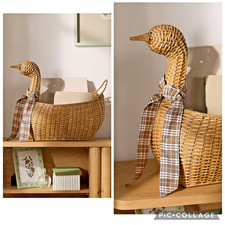 NWT ANTHROPOLOGIE Ferme Mallard Duck HAND WOVEN Rattan Basket LARGE SIZE 22” TAN picture