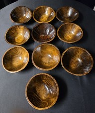 Vintage Maggie of Mexico Signed Hand Carved Wooden Salad Bowls Set of 10 MCM picture