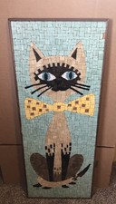 VTG 1960s Mid Century Modern Venetian Glass Tile Mosaic Atomic Siamese Cat MCM picture