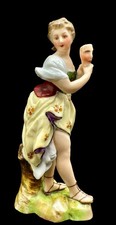Antique 19thC Volkstedt Porcelain Figurine Woman Greek Comedy Mask Germany 4.75” picture