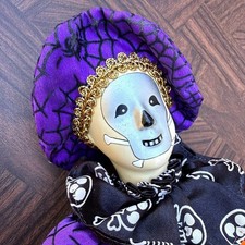 Vintage Good Stuff Halloween Jester Doll Skull Face Spiderweb Pumpkin 16 Inch picture