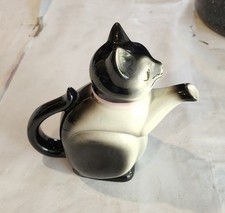 vintage 1930 - 1950 Black & White Cat Ceramic Teapot German made mold  6700B picture