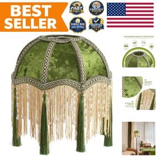 Elegant Olive Green Bell-Shaped Victorian Lampshade with Tassels - 9.8