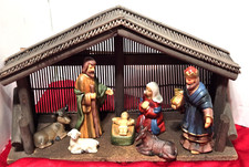 Vintage Rustic Christmas Nativity 7 Piece Set Ceramic & Resin EXCELLENT picture