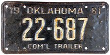 Vintage 1961 Oklahoma Commercial Trailer License Plate 22-687 Garage Wall Decor picture