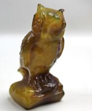 Boyd Slag Colonial Glass Vintage Owl Glass Figurine Yellow Brown picture