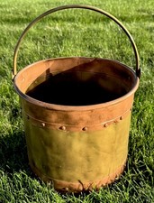 RARE ANTIQUE COPPER & BRASS RIVET BUCKET - 1800’s picture