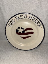 Vintage Hand Painted Americana 10 In Plate Red Blue Heart Artist Signed Country picture