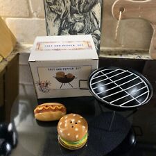 Cracker Barrel BBQ Grill With Burger And Hotdog Mini Salt and Pepper Shaker Set picture