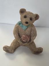 Stone Critters 90s Old Fashioned Teddy w/ Rose Figurine SC-377 Made USA picture