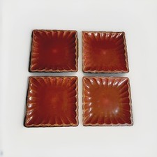 4 Roscher Stoneware Dinner  Hobnail Collection Brown Square Scalloped 10.75” picture