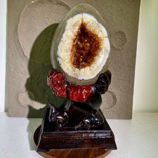 Open Dragon Egg Design+Bracket - Yellow Crystal Quartz Mineral - 35.5LB picture