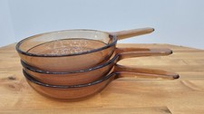 (3) - Visions Corning Ware France 7 1/4” Inch Amber Waffle Bottom Skillet Pyrex picture