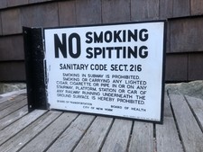 1920'S -1940'S VINTAGE NYC SUBWAY PORCELAIN SIGN -NO SMOKING, NO SPITTING RARE picture