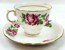 Colctough Fine Bone China England Gold Trim Cabbage Roses Flower Teacup Saucer picture