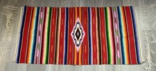 Vintage Mexican Serape Saltillo Rug/Blanket, Geometric & Stripe Design, Vivid picture