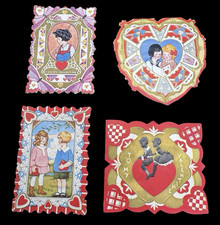 Vintage Valentine Cards Die Cut Embossed Cupid Children Hearts Antique Lot Used picture
