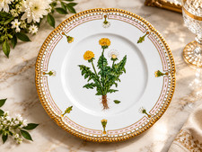 Hand Painted Botanical Porcelain Plate Flora Danica Style Dandelion Vintage picture