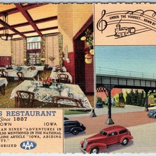 c1940s Marshalltown, IA Stones Restaurant Interior Railway Viaduct Linen PC picture