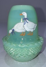 Mosser Jadeite Green Glass Geese Decal Fairy Lamp - 4