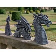 3 Piece Intricate Gothic Scaled Winged Dragon of the Moat Lawn Garden Sculpture picture