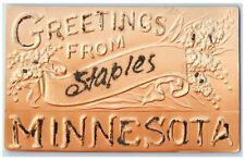 c1910's Greetings From Staples Minnesota MN Unposted Embossed Letters Postcard picture