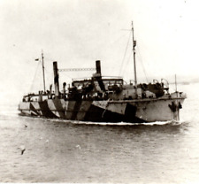 WWI British Train Ferry Ship Dazzle Camouflage Rppc Real Photo Postcard picture