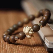 Sandalwood Bracelet Peach Wood Lotus Beads Bodhi Tibetan Buddhist Mala Bracelet picture