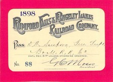 RUMFORD FALLS RANGELEY LAKES _ LOW # 88 _  RAILWAY RAILROAD PASS 1898 picture