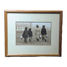 Signed Galbraith Photo Art Young Girls Going To School 10x14 Framed Matted 18x20 picture