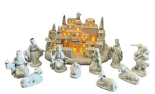 Vtg 11pc Nativity Set Bethlehem Jerusalem Lighted Village International Bazaar picture