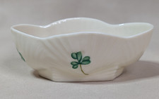 Vintage BELLEEK Ireland Porcelain Shamrock Open Salt Cellar Shell Look 7th Mark picture