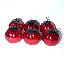 Antique German Glass Kugel Ornaments Set of 6 Ruby Red Ribbed Melon Pumpkin 4.3