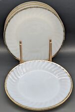 4 Vintage Fire King Golden Anniversary Milk Glass Dinner Plates Swirl Gold Trim  picture