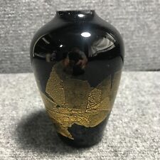 VTG STUART STRATHEARN Black & Gold Iridescent Mini Vase/Urn VGC picture