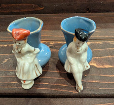 Vintage Occupied Japan Figural Candl Holder's Lady Man Blue Ceramic Pair 3