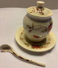 VTG Nasco Springtime Jam Jar w/ Lid Spoon Attached Plate Relish Jelly Floral picture